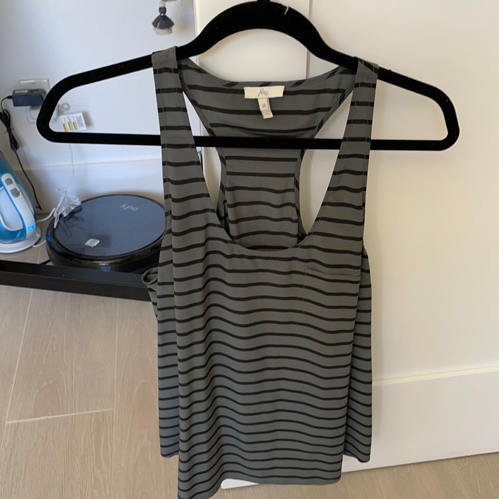 Joie Curved Hem Racerback Striped Top w/ pocket- M